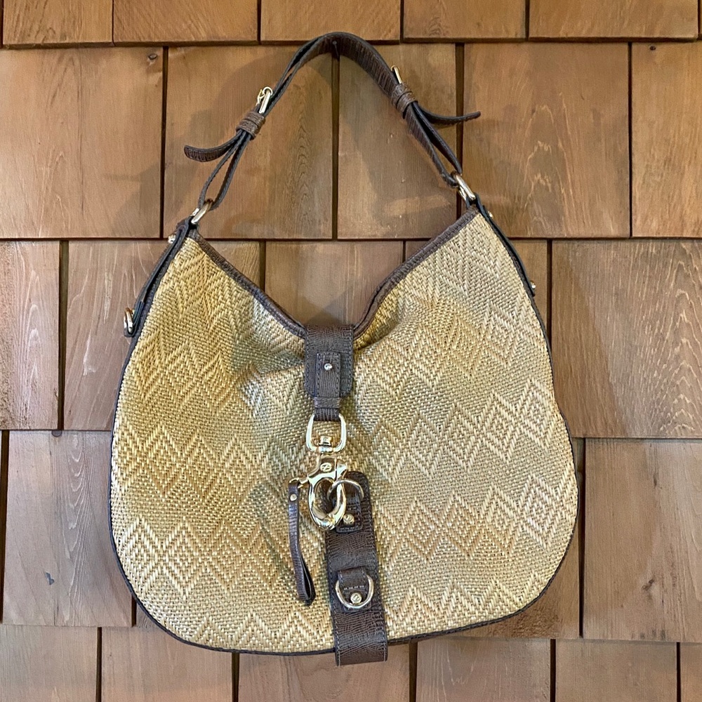 Francesco Biasia tan & brown straw wicker handbag
